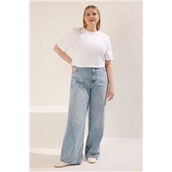 Trendyol Curve Açık Mavi Yüksek Bel Geniş Paça Büyük Beden Wide Leg Jeans TBBAW23CJ00020