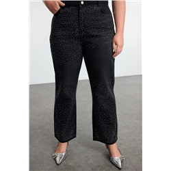 Trendyol Curve Antrasit Yüksel Bel Taşlı Straight Fit Büyük Beden Jeans TBBAW25CJ00000