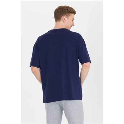 Erkek Lacivert Long Fit Bisiklet Yaka Tişört