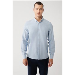 Avva Erkek Açık Mavi Düğmeli Yaka Balıksırtı Flanel Regular Fit Gömlek B002033