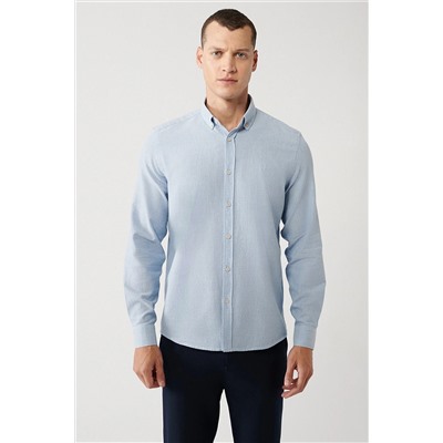 Avva Erkek Açık Mavi Düğmeli Yaka Balıksırtı Flanel Regular Fit Gömlek B002033