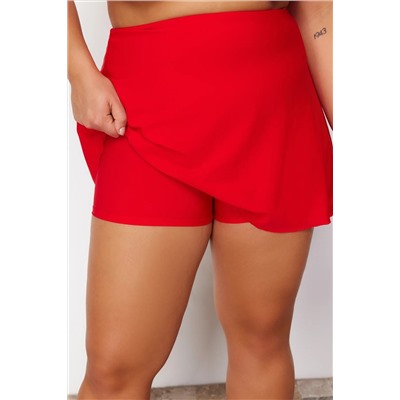 Kırmızı Şort Etekli Mini Büyük Beden Bikini Altı TBBSS23CR00015