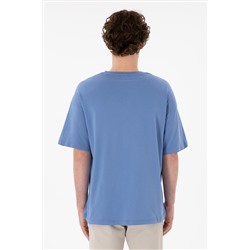 Erkek Oversize Fit Bisiklet Yaka Koyu Mavi Tişört