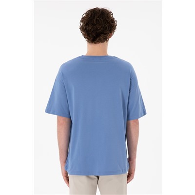 Erkek Oversize Fit Bisiklet Yaka Koyu Mavi Tişört