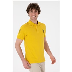 Erkek Slim Fit Polo Yaka Sarı Basic Tişört