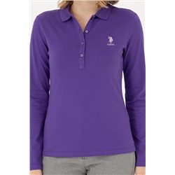 Kadın Mor Basic Polo Yaka Sweatshirt
