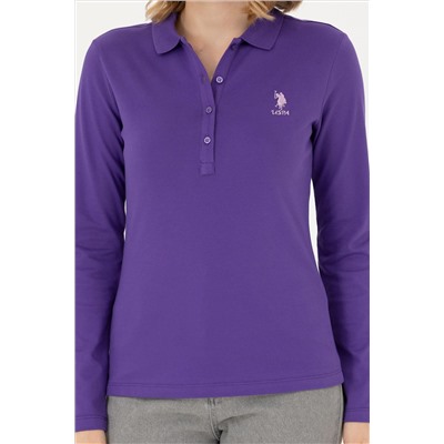 Kadın Mor Basic Polo Yaka Sweatshirt
