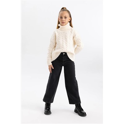 Defacto Kız Çocuk Wide Leg Yırtık Detaylı Geniş Paça Pantolon B3435A823WN