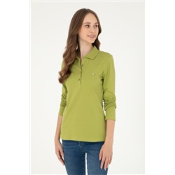 Kadın Fıstık Yeşili Basic Polo Yaka Sweatshirt