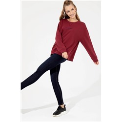 Kadın Kırmızı Bisiklet Yaka Sweatshirt