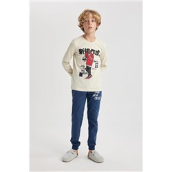 Defacto Erkek Çocuk Baskılı Uzun Kollu Penye Pijama Takımı B2644A823WN