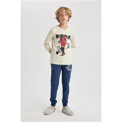 Defacto Erkek Çocuk Baskılı Uzun Kollu Penye Pijama Takımı B2644A823WN