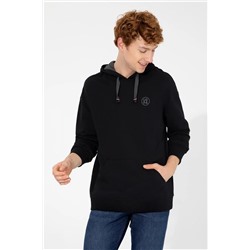 Erkek Siyah Kapüşonlu Sweatshirt