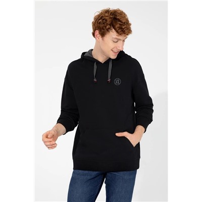 Erkek Siyah Kapüşonlu Sweatshirt