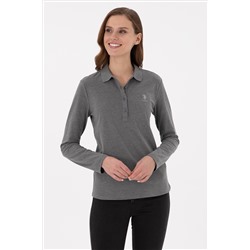 Kadın Antrasit Melanj Basic Polo Yaka Sweatshirt