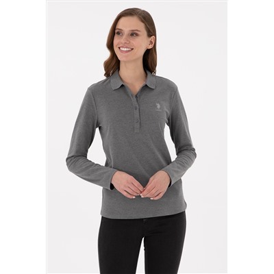 Kadın Antrasit Melanj Basic Polo Yaka Sweatshirt