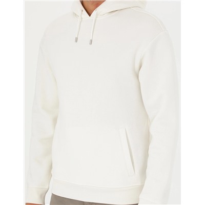 Ekru Regular Fit İçi Polarlı Kapüşonlu Sweatshirt