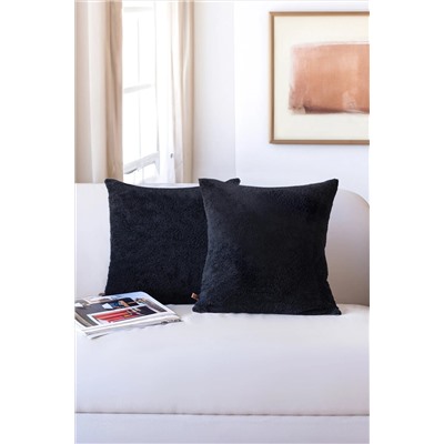 HAMUR İskandinav Bohem 2 li Teddy Puffy Kırlent Kılıfı Siyah E130EY170HM