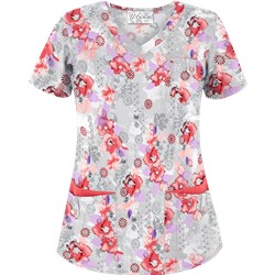 UA Floral Zen Pewter Print Scrub Top