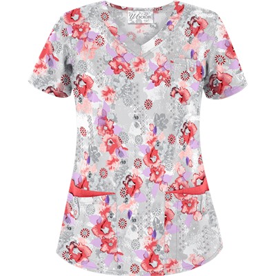 UA Floral Zen Pewter Print Scrub Top