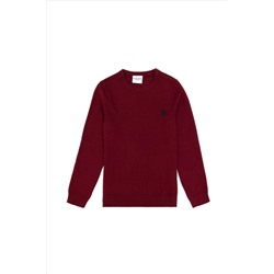 Erkek Çocuk Bordo Basic Bisiklet Yaka Kazak
