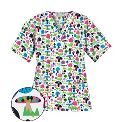 UA Mushroom Pickens White Print Scrub Top