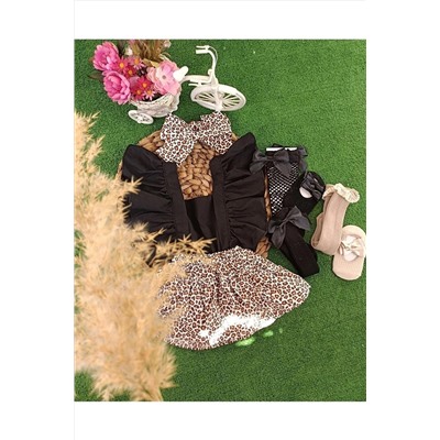Ensu bayb Bebek Leopar Desenli Slopet Elbise 388