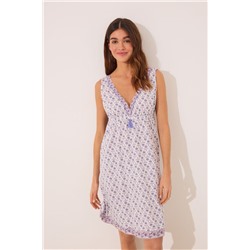 Camisón midi 100% algodón geométrico azul