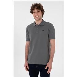 Erkek Regular Fit Polo Yaka Gri Basic Tişört
