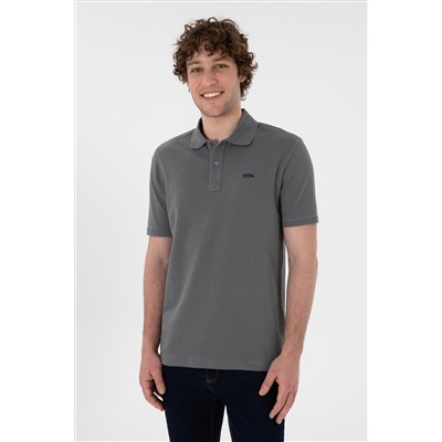 Erkek Regular Fit Polo Yaka Gri Basic Tişört