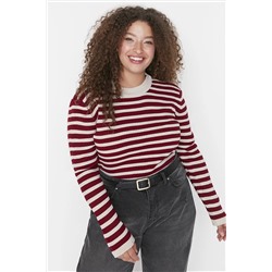Trendyol Curve Bordo Çizgili Bisiklet Yaka Triko Kazak TBBAW23AN00019