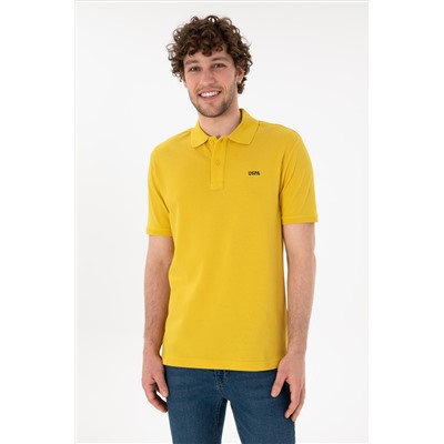 Erkek Regular Fit Polo Yaka Sarı Basic Tişört