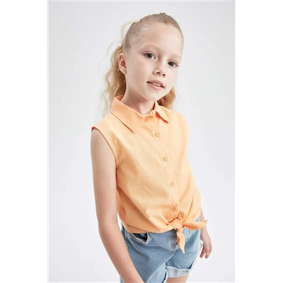 Kız Çocuk Regular Fit Bağlamalı Poplin Kolsuz Gömlek