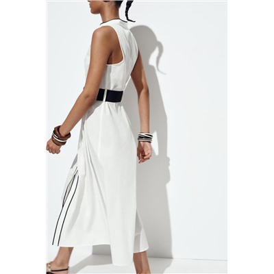 CONTRAST TRIM POPLIN MIDI DRESS