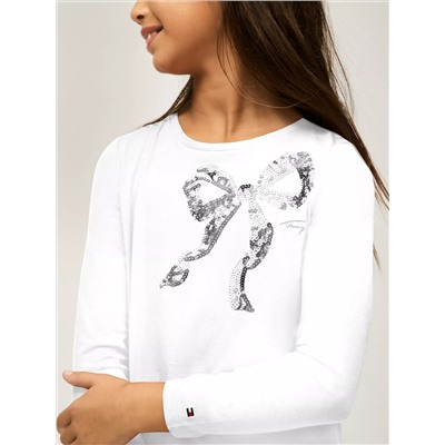 Kids' Long-Sleeve Sequin Bow T-Shirt