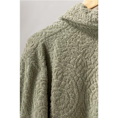 Bernay %100 Pamuk Jakarlı Unisex Şalyaka Bornoz - Haki - Natural Koleksiyon