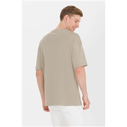 Erkek Haki Comfort Long Bisiklet Yaka Tişört