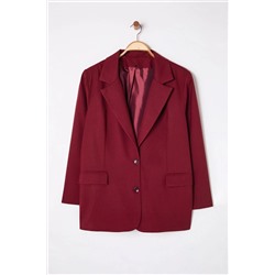 Bordo Astarlı Oversize/Bol Kesim Blazer Dokuma Büyük Beden Kumaş Ceket TBBAW25AG00019