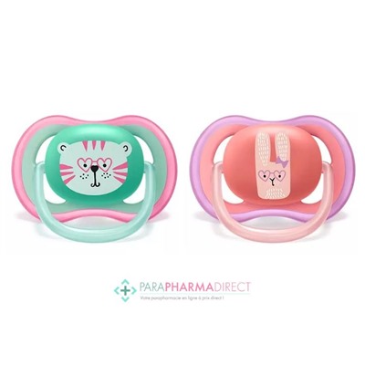 Avent Sucettes Ultra Air 18 mois+ Tigre & Lapin x2