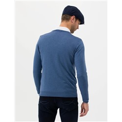 İndigo Melanj Slim Fit V Yaka Basic Triko Kazak