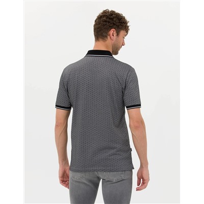 Siyah Regular Fit Baskılı Polo Yaka Tişört