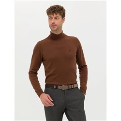 Kahverengi Slim Fit Balıkçı Yaka Basic Triko Kazak