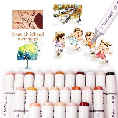 Artist Permanent Sketch Anime Skin Marker Pen Set for Skin Tone Pens TouchNew 24 Color Dual Tip Twin Alcohol Based Marker Set