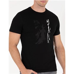 Siyah Slim Fit Baskılı Bisiklet Yaka Tişört