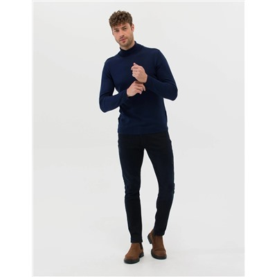 Açık Lacivert Slim Fit Balıkçı Yaka Basic Triko Kazak