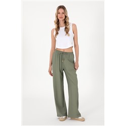 Kadın Koyu Haki Loose Relax Fit Kanvas Pantolon
