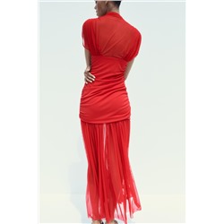 CONTRAST TULLE MIDI DRESS