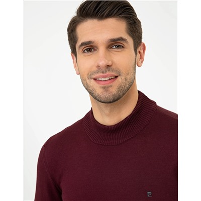 Bordo Slim Fit Yarım Balıkçı Basic Triko Kazak
