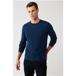 İndigo Bisiklet Yaka Dokulu Viskon Regular Fit Standart Kesim Triko Kazak