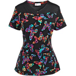 White Cross Scrubs Fly Dye Print Top